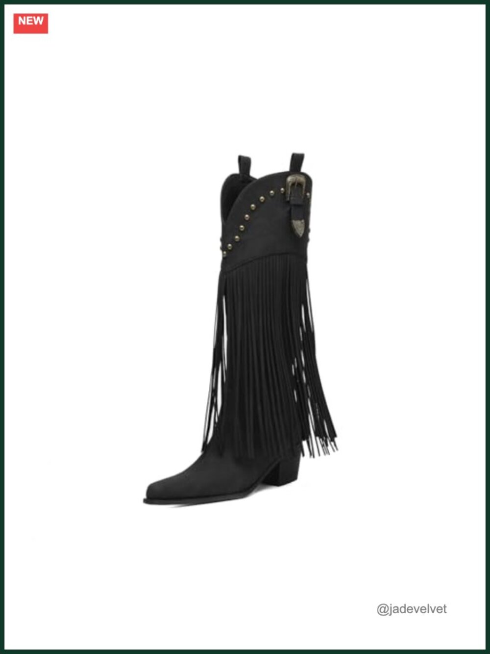 Cowgirl Knee High Fringe Boots Wide Calf Studded Leather Snip Toe Chunky Heel